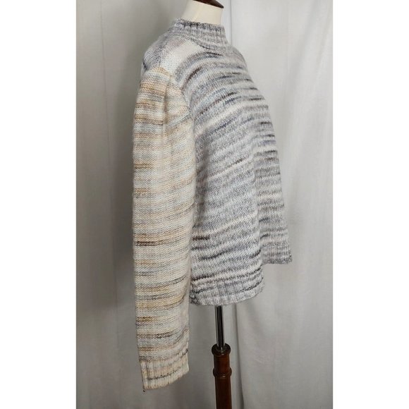 Halston Sweater L Puff Sleeve Space-Dyed Mock Neck Knit Cozy - Picture 2 of 10